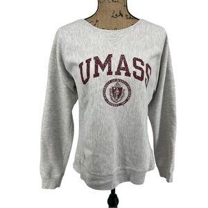 Champion UMASS Reverse Weave Crew Neck Heavyweight Sweatshirt Large Gray Cotton